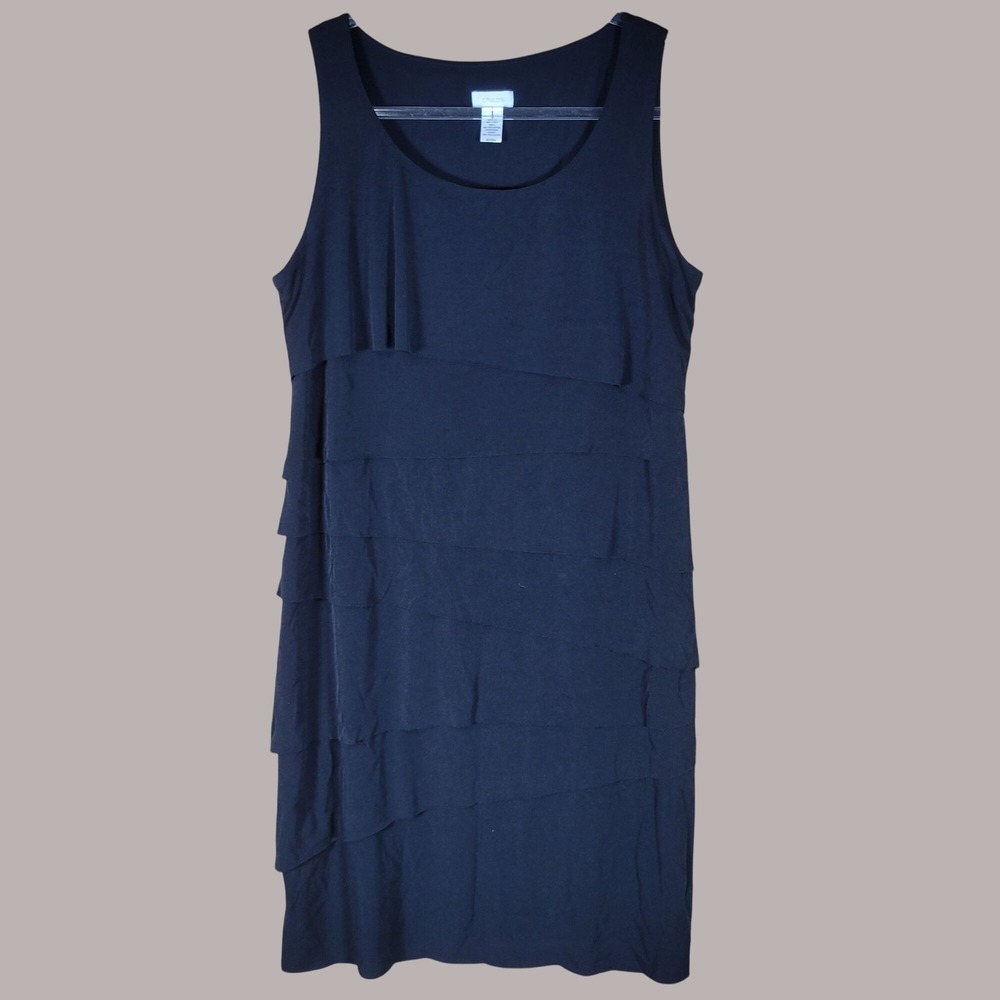 Chicos Womens Sleeveless Tiered Tank Dress Size 1 Black Polyester/Spandex